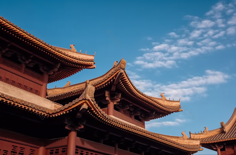 横店影视城秦王宫大气恢弘金色偏殿屋顶摄影图,高清,摄影图,摄影图片,图片大全,摄影图免费下载